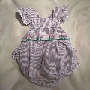 Offers! EASTER OUTFIT! Smocked Bunny Bubble Ruffle Romper 12-18 months